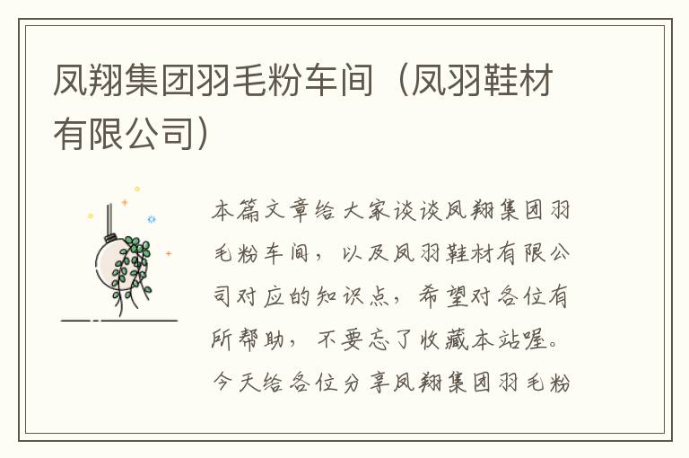 凤翔集团羽毛粉车间（凤羽鞋材有限公司）