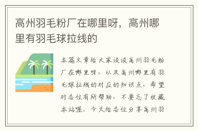 高州羽毛粉厂在哪里呀，高州哪里有羽毛球拉线的