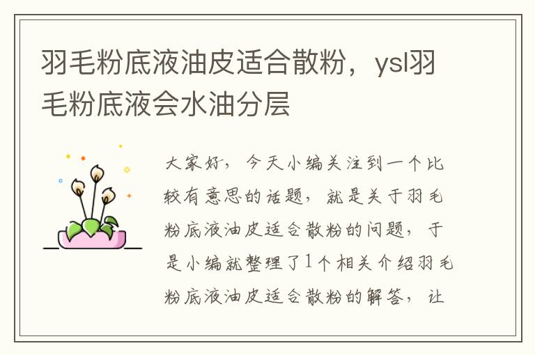 羽毛粉底液油皮适合散粉，ysl羽毛粉底液会水油分层