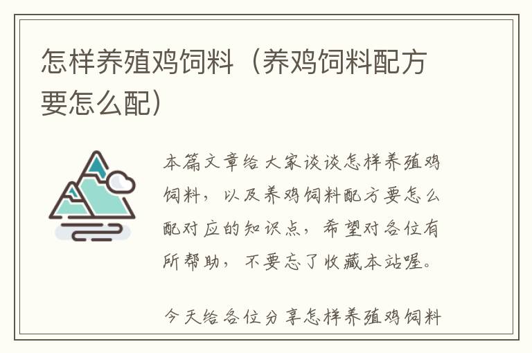 怎样养殖鸡饲料（养鸡饲料配方要怎么配）