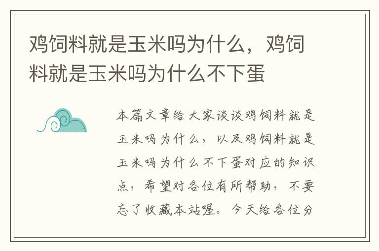 鸡饲料就是玉米吗为什么，鸡饲料就是玉米吗为什么不下蛋