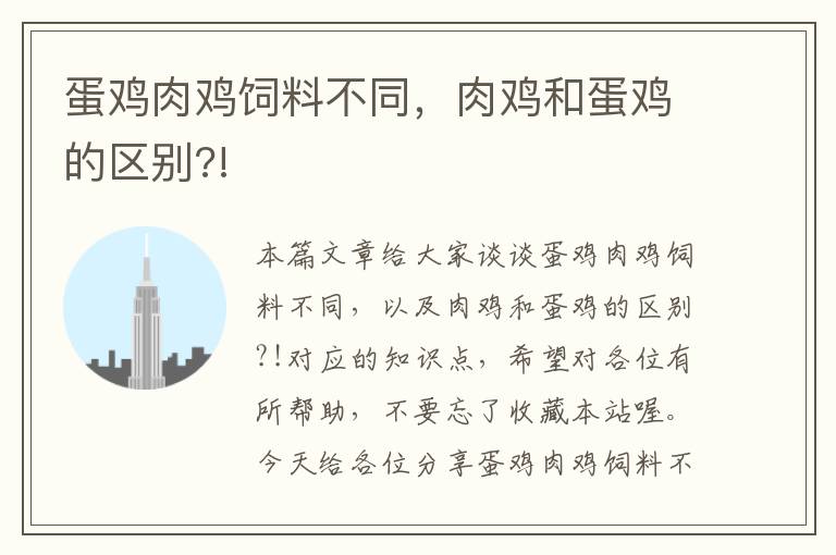 蛋鸡肉鸡饲料不同，肉鸡和蛋鸡的区别?!