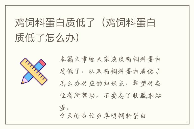 鸡饲料蛋白质低了（鸡饲料蛋白质低了怎么办）