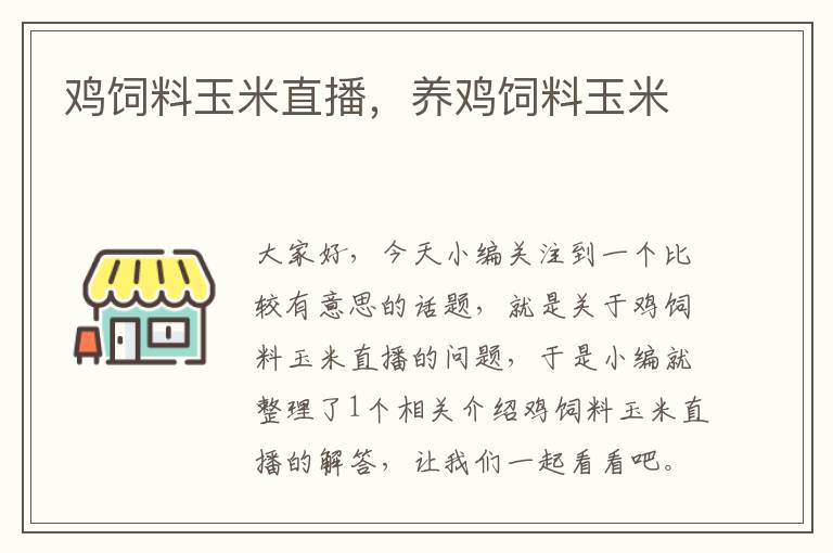 鸡饲料玉米直播，养鸡饲料玉米