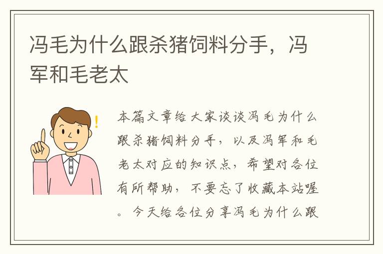 冯毛为什么跟杀猪饲料分手，冯军和毛老太