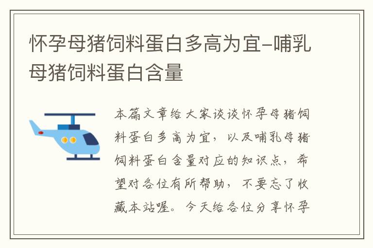 怀孕母猪饲料蛋白多高为宜-哺乳母猪饲料蛋白含量