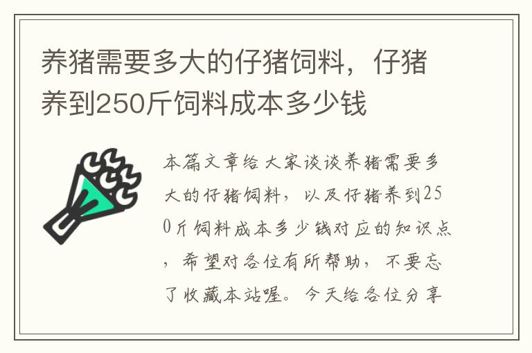 养猪需要多大的仔猪饲料，仔猪养到250斤饲料成本多少钱