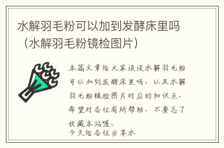 水解羽毛粉可以加到发酵床里吗（水解羽毛粉镜检图片）