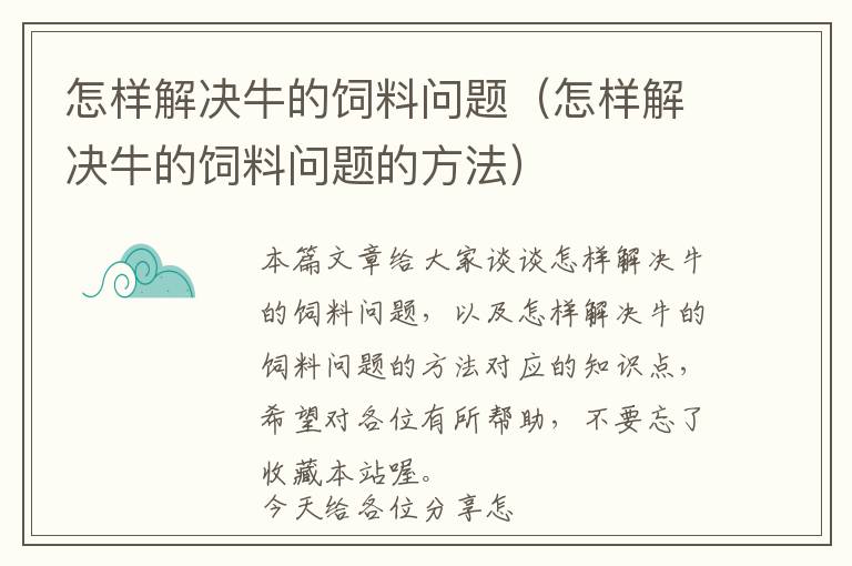 怎样解决牛的饲料问题（怎样解决牛的饲料问题的方法）