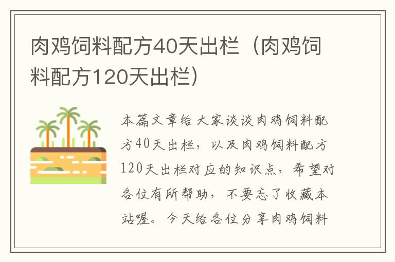 肉鸡饲料配方40天出栏（肉鸡饲料配方120天出栏）