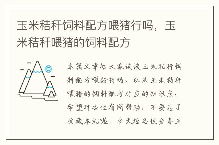 玉米秸秆饲料配方喂猪行吗，玉米秸秆喂猪的饲料配方