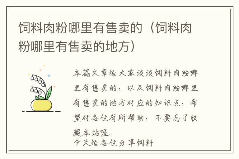 饲料肉粉哪里有售卖的（饲料肉粉哪里有售卖的地方）